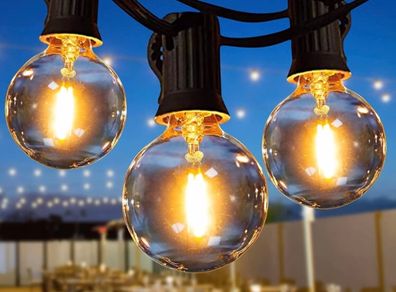 53.2FT Festoon Lights Outdoor, IP44 Garden Lights Mains Powered with 30+2 Plastic Bulbs(2 Spare)