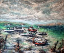 Murrisk, Emerald Seascape on Canvas, Fishing Boats