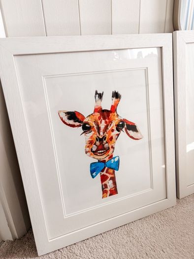 Audrey Hamilton His and Her Giraffe Signed Limited Edition Prints Professionally Framed