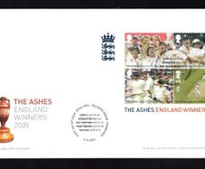 2005 Great Britain Ashes Cricket Winners Commemorative Stamps Miniature Sheet Addressed First Day Cover (FDC) with Edinburgh pictorial cance