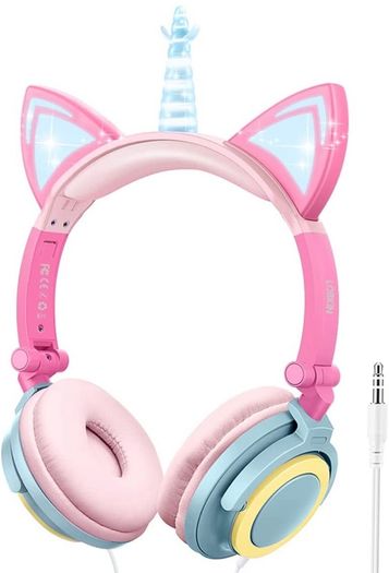 Kids Headphones, Cat Ear LED Light Up Wired Headphones Over Ear with 85dB Volume Limited Hearing Protection,Cute Headphones for Girls MULTIPLE COLOURS AVAILABLE (FREE POSTAGE)