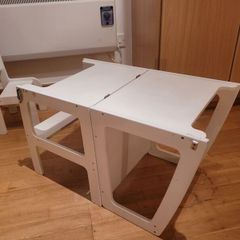 Montessori tower with chair, black board