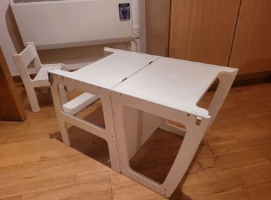 Montessori tower with chair, black board