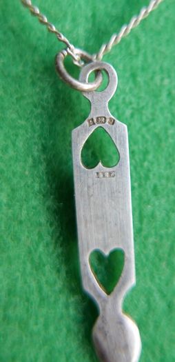 Vintage Sterling Silver 925 Welsh Daffodil Love Spoon Necklace, Heart Love Spoon Pendant