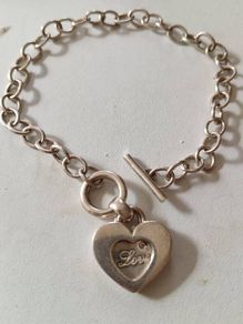 Double Love Hearted "Love" Sterling Silver Bracelet