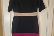 Navy colour block dress with pink and cream detail