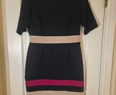 Navy colour block dress with pink and cream detail