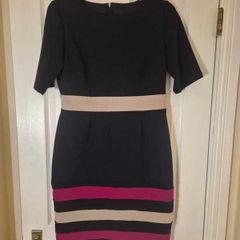 Navy colour block dress with pink and cream detail