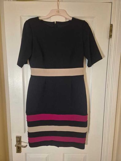 Navy colour block dress with pink and cream detail