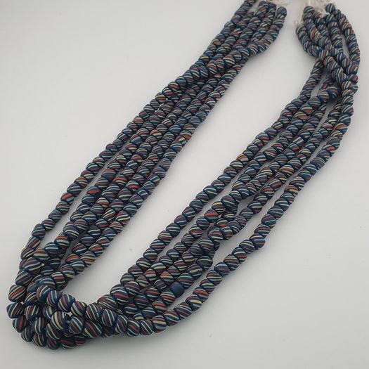 Vintage Afircan Style MultiColor Stripe Blue 7mm-8mm Glass beads Necklace Strand