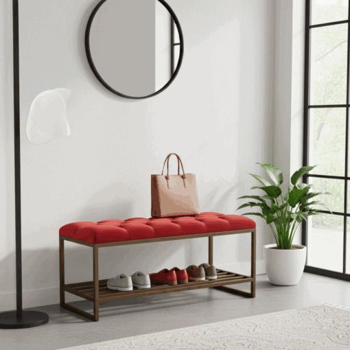 Teal Velvet Upholstered Bench / Shoe Rack