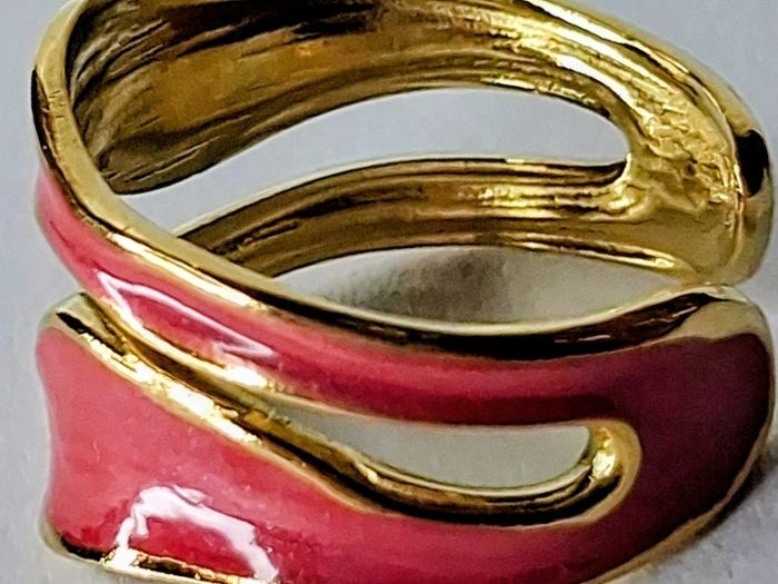 Double Layer Geometric Red & Gold Open Ring