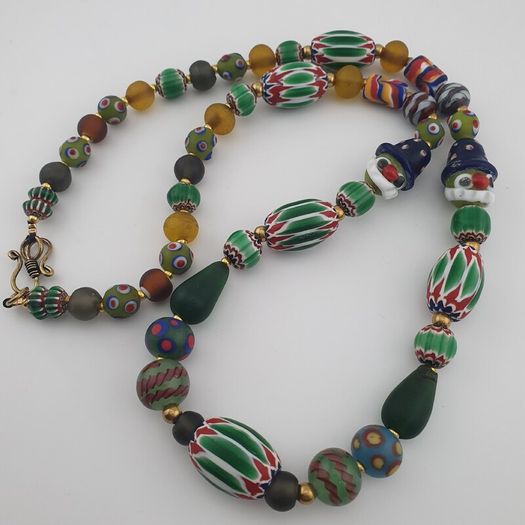 Vintage Venetian African Style Mix Glass Beads Necklace