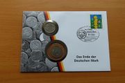 "THE END OF THE GERMAN DEUTSCHE MARK"  commemorative coins stamp cover set