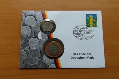 "THE END OF THE GERMAN DEUTSCHE MARK"  commemorative coins stamp cover set