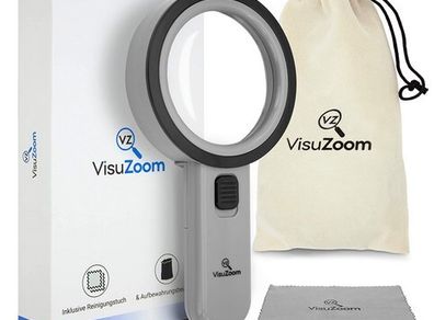 VisuZoom Magnifying Glass with Led Lights and Double Glass Lens, Including Cleaning Cloth and Storage Bag