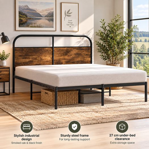 4ft Small Double Metal Bed Frame with Headboard