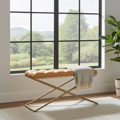 Metal-Framed Velvet Bench 100x40cm  Modern X-Frame Accent