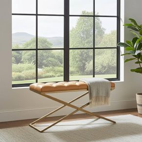 Metal-Framed Velvet Bench 100x40cm  Modern X-Frame Accent