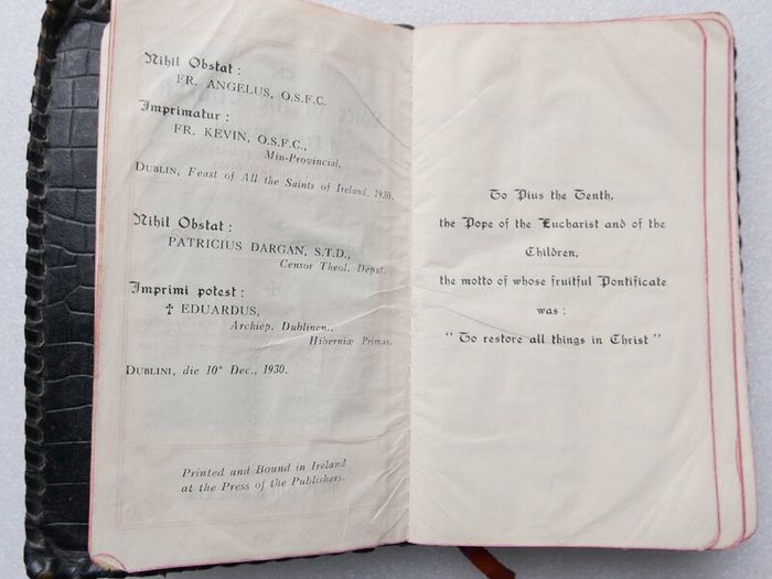 Vintage Catholic pocket prayer manual titled The Voice of the Church, compiled by Father Aloysius, O.S.F.C., and published in Dublin by M.H. Gill & Son, Ltd.