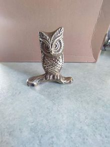 Brass Owl SET OF 2 EACH one is 18.00 EURO Vintage Brass Owl Statue Figurine Paperweight Bird Nature Tree Branch Retro skitch.