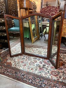 FLASH SALE ! Was 295 Now 200 !! Carved Cherry Wood Tri-Fold Vintage Mirror.