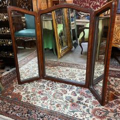FLASH SALE ! Was 295 Now 200 !! Carved Cherry Wood Tri-Fold Vintage Mirror.
