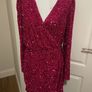 Sequin dress party dress Other Stories with a wrap silhouette padded shoulders pink lined size 42/ M BNWT Image 4