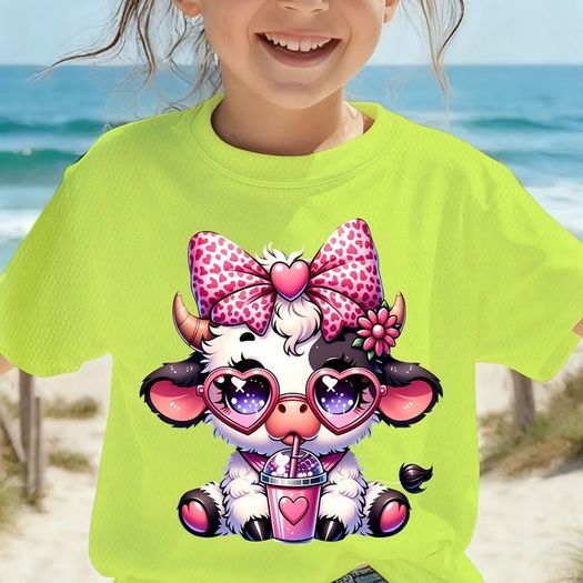 Cute Girls' Cartoon Cow T-Shirt