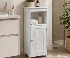 Slim White Storage Cabinet Narrow Freestanding Bathroom & Hallway Unit