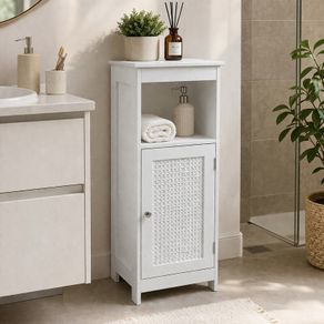 Slim White Storage Cabinet Narrow Freestanding Bathroom & Hallway Unit