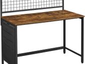 Desk with Mesh Panel, Computer Table, Computer Table, with Fabric Storage Pockets, for Photos, Stationery, Industrial Style, Rustic Brown and Black