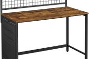 Desk with Mesh Panel, Computer Table, Computer Table, with Fabric Storage Pockets, for Photos, Stationery, Industrial Style, Rustic Brown and Black