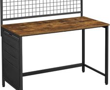 Desk with Mesh Panel, Computer Table, Computer Table, with Fabric Storage Pockets, for Photos, Stationery, Industrial Style, Rustic Brown and Black