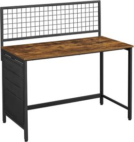 Desk with Mesh Panel, Computer Table, Computer Table, with Fabric Storage Pockets, for Photos, Stationery, Industrial Style, Rustic Brown and Black