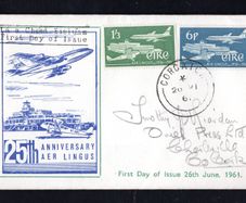 1961 Ireland 25th Anniversary of Aer Lingus Commemorative Stamps First Day Cover (FDC) with Corcaigh (Cork) cancel