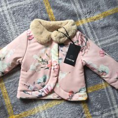 6-12m, Firetrap Floral Jacket with Faux Fur Collar