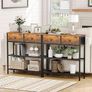 Console Table, Slim Console Table with 2 Non-woven Drawers, Hallway Table with Storage, Slim Sofa Table for Small Spaces, Living Room, Entryway, Kitchen, Rustic Brown and Black Image 4