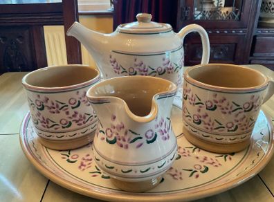 Nicholas Mosse Lavender starter set from Washington creek USA . Tea pot, two mugs , creamer and an oval platter . Pricing the set