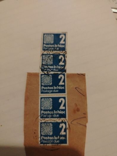 5x 2p Irish Blue Postage Due Stamps
