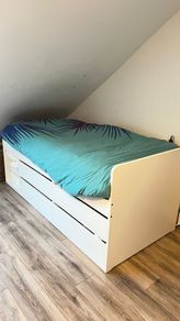 Single bed and mattress with drawers