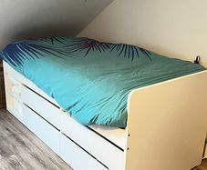 Single bed and mattress with drawers
