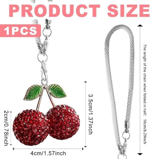 Cherry Car Hanging Ornament, Cute Crystal Rear View Mirror Pendant for Women Lucky Bling Car Accessories for Women Interior Decor Charm Cars Mirror Hanging Pendant Gift Cars Decorations