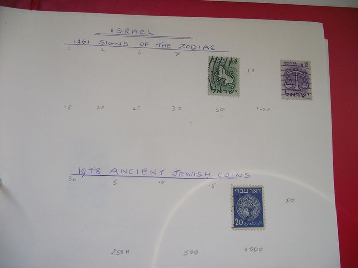 A collection of stamps from Isle of Man and Israel on albums pages (1950-1998) in the binder