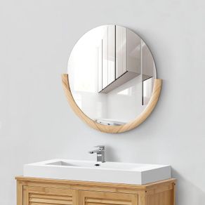Wall Mirror 61 x 64 cm Round Natural  Frame for Hanging