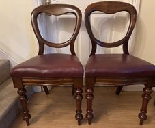 Pair of Victorian Balloon Back Chairs with Genuine Oxblood Leather