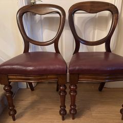 Pair of Victorian Balloon Back Chairs with Genuine Oxblood Leather