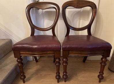 Pair of Victorian Balloon Back Chairs with Genuine Oxblood Leather