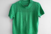 Pre Owned Bright Green Pointelle Short Sleeve Fine Knit Top