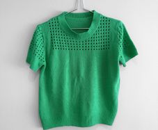 Pre Owned Bright Green Pointelle Short Sleeve Fine Knit Top